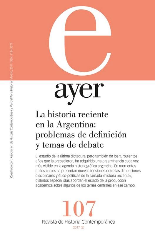 LA HISTORIA RECIENTE EN LA ARGENTINA:PROBLEMAS DE DEFINICIÓN Y TEMAS DE DEBATE (AYER 1079 | 9788416662180 | Llibreria Geli - Llibreria Online de Girona - Comprar llibres en català i castellà