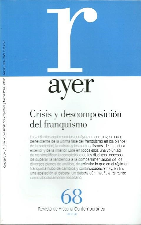 AYER-68.CRISIS Y DESCOMPOSICION DEL FRANQUISMO | 9788496467637 | SAZ CAMPOS,ISMAEL | Llibreria Geli - Llibreria Online de Girona - Comprar llibres en català i castellà