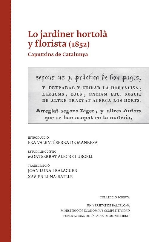 LO JARDINER HORTOLÀ Y FLORISTA (1852).CAPUTXINS DE CATALUNYA | 9788498838657 | Llibreria Geli - Llibreria Online de Girona - Comprar llibres en català i castellà