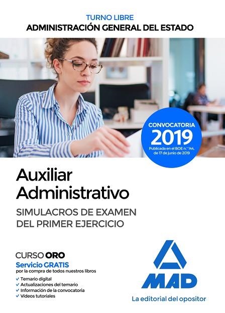 AUXILIAR ADMINISTRATIVO DE LA ADMINISTRACION GENERAL DEL ESTADO.TURNO LIBRE(SIMULACROS DE EXAMEN DEL PRIMER EJERCICIO.EDICION 2019) | 9788414229033 | Llibreria Geli - Llibreria Online de Girona - Comprar llibres en català i castellà