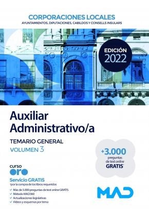 AUXILIAR ADMINISTRATIVO/A DE CORPORACIONES LOCALES(TEMARIO-3.EDICIÓN 2022) | 9788414257579 | Llibreria Geli - Llibreria Online de Girona - Comprar llibres en català i castellà