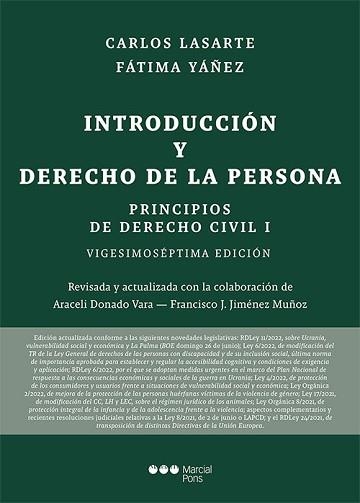 PRINCIPIOS DE DERECHO CIVIL-1.INTRODUCCIÓN Y DERECHO DE LA PERSONA(27ª EDICIÓN 2022) | 9788413814148 | LASARTE ALVAREZ,CARLOS | Llibreria Geli - Llibreria Online de Girona - Comprar llibres en català i castellà