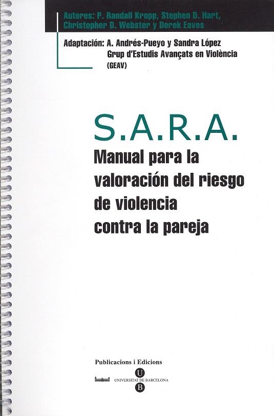 S.A.R.A.MANUAL PARA LA VALORACION DEL RIESGO DE VIOLENCIA CONTRA LA PAREJA | 9788447529711 | AAVV | Llibreria Geli - Llibreria Online de Girona - Comprar llibres en català i castellà